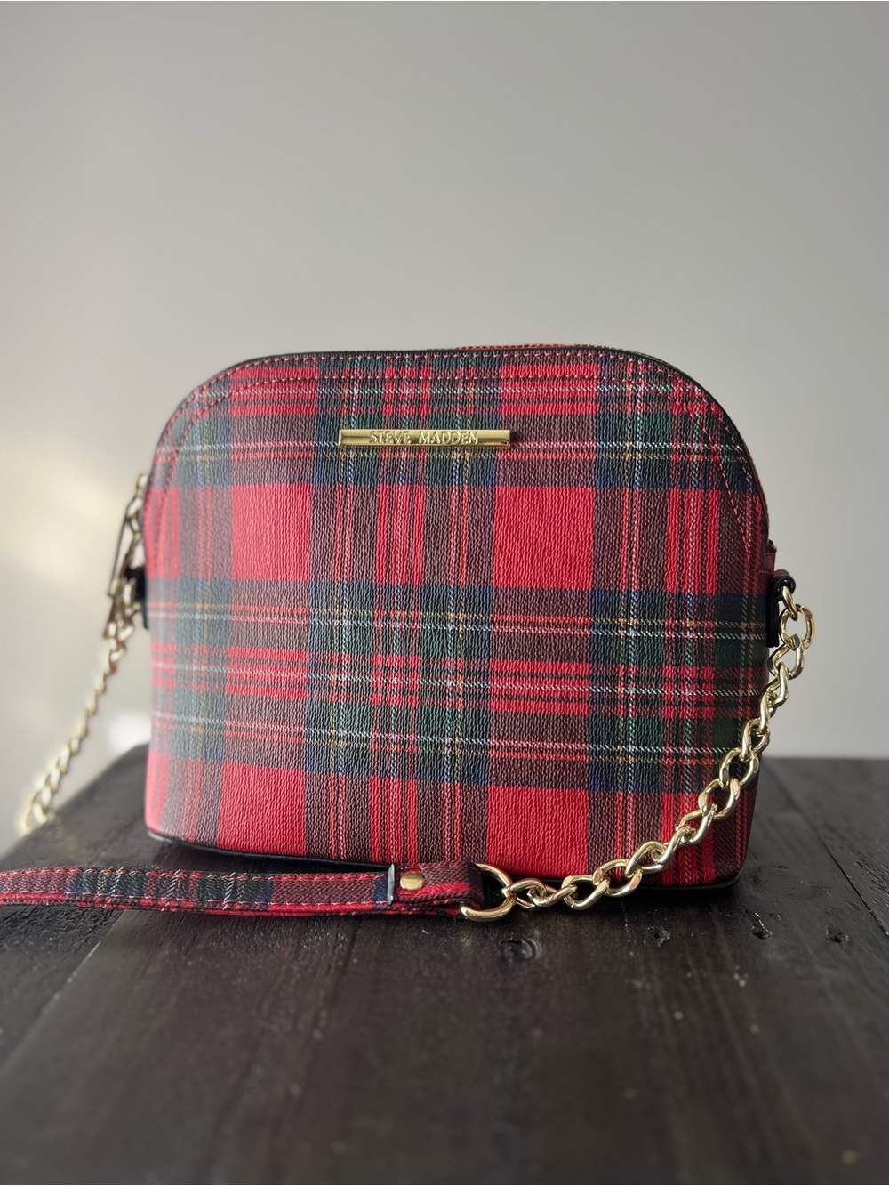 Steve Madden Red Tartan Plaid Crossbody Dome Bag